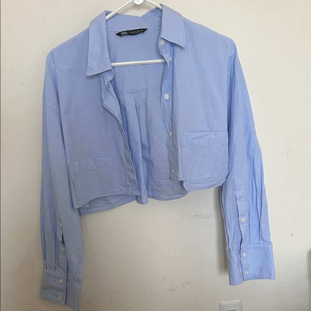 Zara Sky Blue Cropped Shirt
